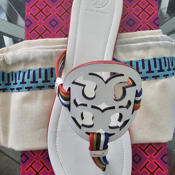 Tory Burch White Sandals with Multicolor Accents (Never Worn Size 10) - Picture 2 of 7